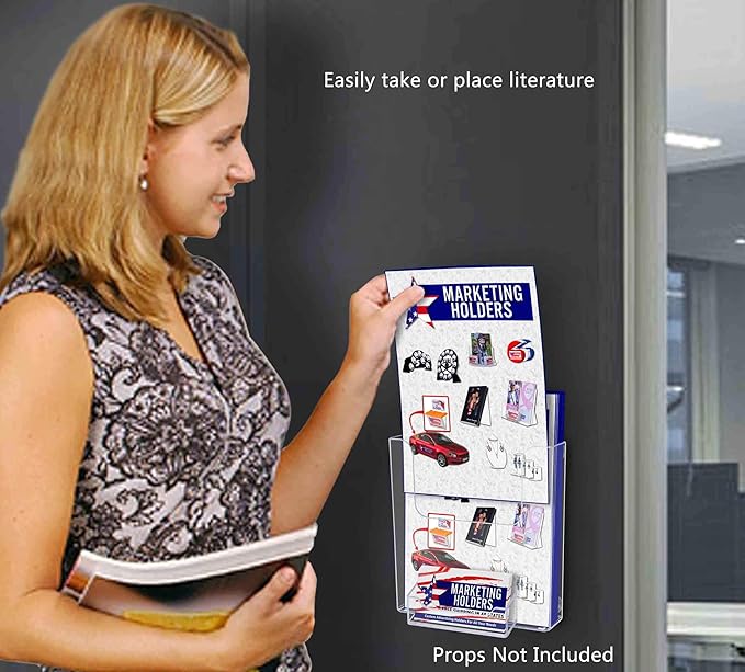 12 Pack Magnetic Brochure Holder for 6 Inch Booklets and 3.5" x 2" Cards Clear Plastic Metal Surface Mount Organizer for Medical Offices and Theme Parks by Marketing Holders