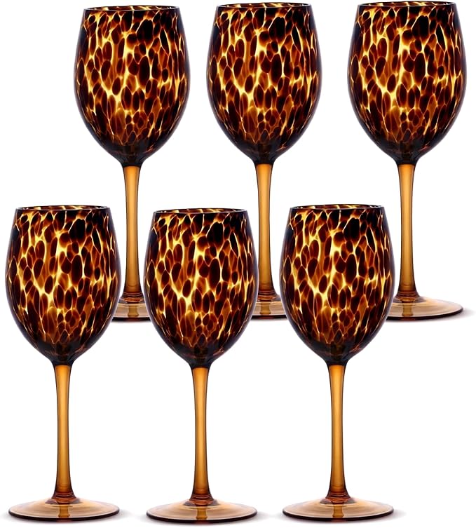 Honeydak Set of 6 Tortoise Leopard Print Brown 15oz Rocks Glasses Stylish Stemless Cocktail Cups Glass Glassware Tumbler Ideal for Gin, Tequila, Vodka, Soft Drinks
