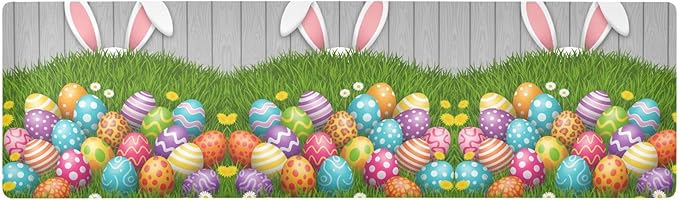 Easter Trivet Table Runner 40 Inches Long Rabbit Bunny Colorful Eggs Heat Resistant Hot Pad Multi Purpose Mat for Hot Pots Pans Kitchen Countertops