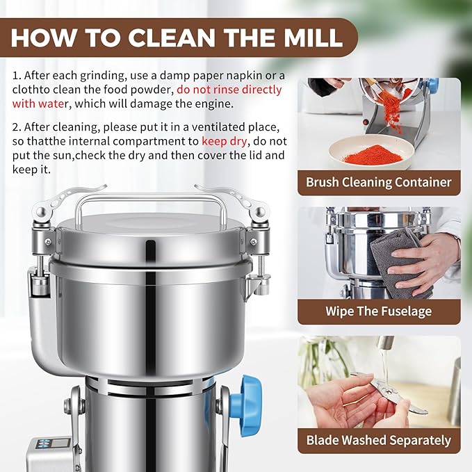 LEEVOT Electric Grain Grinder Mill, 1000g High-Speed Spice & Herb Grinder, Commercial Powder Machine for Dry Cereals, Grain, Coffee, Corn, Beans – CE Approved