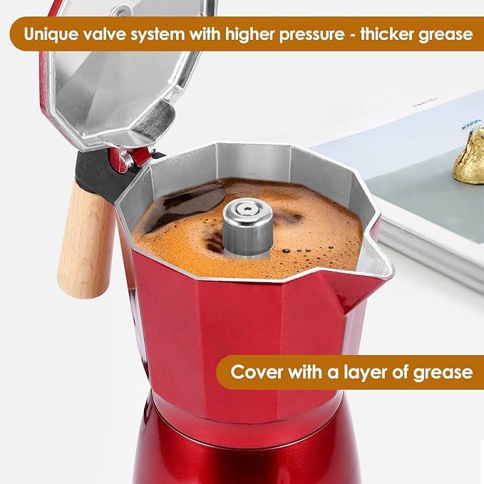 Moka Pot Electric Espresso Coffe Maker, 300ml 6 Cups Portable Coffee Pot with Overheat Protection and Detachable Base, Electric Espresso Maker, 450W, Red