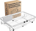 MAJALiS White Dish Drying Rack Over The Sink with Utensil Holder | Expandable Stainless Steel Dish Drainer for Small Kitchen, Apartment, RV, Counter Space Saving, Perfect Fit, Rustproof