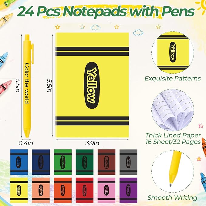 Feifeiya 72 Pcs/24 Set Color the World Gift Bulk 24 oz Rainbow Crayon Themed Tumblers with Lids and Straws Motivational Pens Inspirational Notepads Stationery Set Plastic Cups
