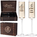 Physkoa Engagement Gifts for Couples-Toasting Mr and Mrs Champagne Glasses with Keepsake Box– Bride and Groom Champagne Flutes for Wedding Engagement Bridal Shower