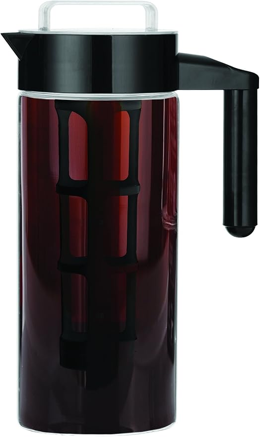 Willow & Everett Cold Brew Coffee & Iced-Tea Maker Pitcher, 1.3 L Glass Dispenser Metal & Plastic Lid Mesh Filter Iced Coffee & Sun Tea Brewing System