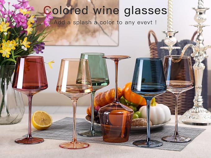 Green Wine Glasses Set of 6-18oz Colored Square Wine Glasses with Tall Long Stems and Flat Bottom,Crystal Colorful Wine Glass-Unique Gifts for Wine Lovers,Wedding Gifts (Light Blue Sea)
