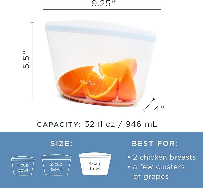 Stasher Silicone Reusable Storage Bag, 4-Cup Bowl, Reusable Freezer Bag, Microwave, Dishwasher, Oven Safe, Sous Vide, Lunch Container, Eco Friendly, Food Storage Bag, Snack Bag, 32 oz, Deep Ocean | Reusable Food Bag