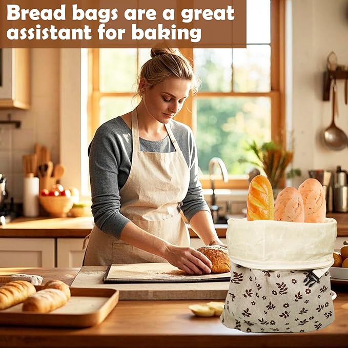 Reusable Beeswax Bread Bags(2ea), FDA Listed Plastic-Free Food Storage Bags, Zipper Closure, Flax Fabric, Moisture Proof, for Bread Toast Ciabatta (Brown Leaf)