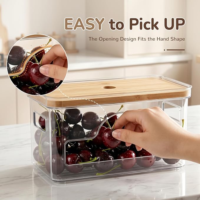 Hudgan Potato Onion and Garlic Storage Bin for Pantry Organizers, 3 Packs | Stackable, Straight Side, Bathroom Countertop Storage with Bamboo Lid, Pantry Box, Can Good Organizer, Kitchen Space Saver