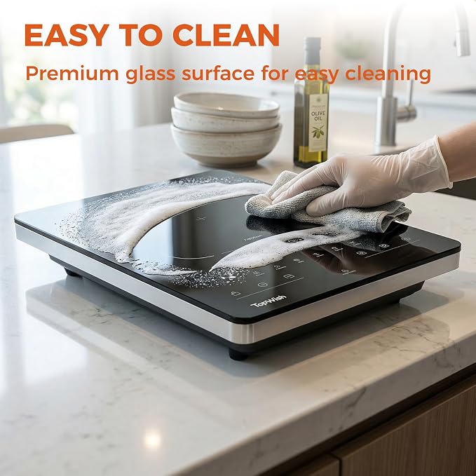 TOPWISH Single Burner Electric Stove, 110V-120V Portable Electric Cooktop, Countertop Stove Top Burner Hot Plate Ceramic Cooktop with Touch Control 10 Power Levels Child Lock Timer for Kitchen Cooking
