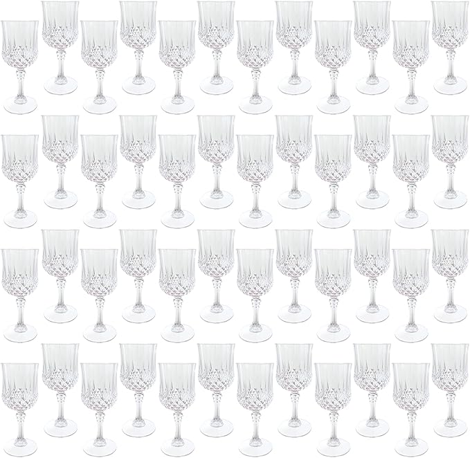 Plastic Wine Glasses, Plastic Goblets Vintage Style Cordial Unbreakable Drinking Glasses, Reusable Drinkware for Wedding Reception, Grand Event Party Supplies (48, Transparent)