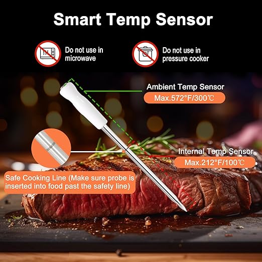 Wireless Intelligent Meat Bluetooth Thermometer, Digital Thermometer with Dual sensors, can be remotely Monitored and Suitable for Various scenarios，A Must-Have Gift for Chefs and Foodies
