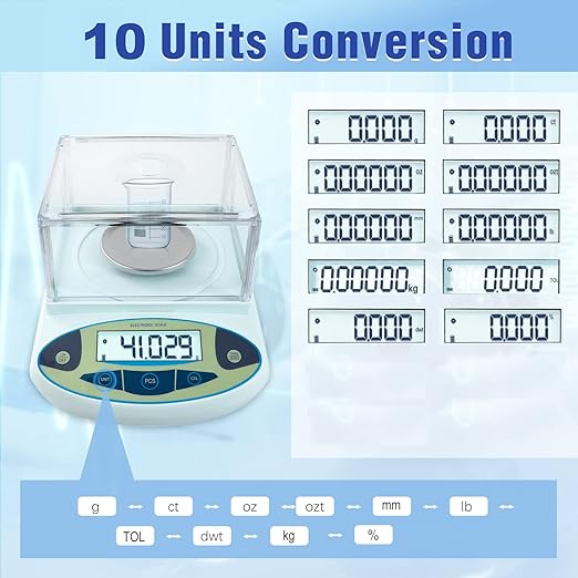 FOUR E'S SCIENTIFIC Lab Scale 500g x 0.001g Accuracy - High Precision Laboratory Analytical Balance with Windshield Digital Scientific Scale Jewelry/Kitchen Scale