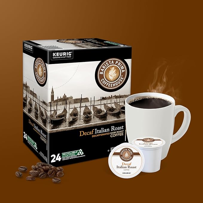Barista Prima Coffeehouse, Italian Roast Decaf Keurig Single Serve K-Cup Pods, 96 count