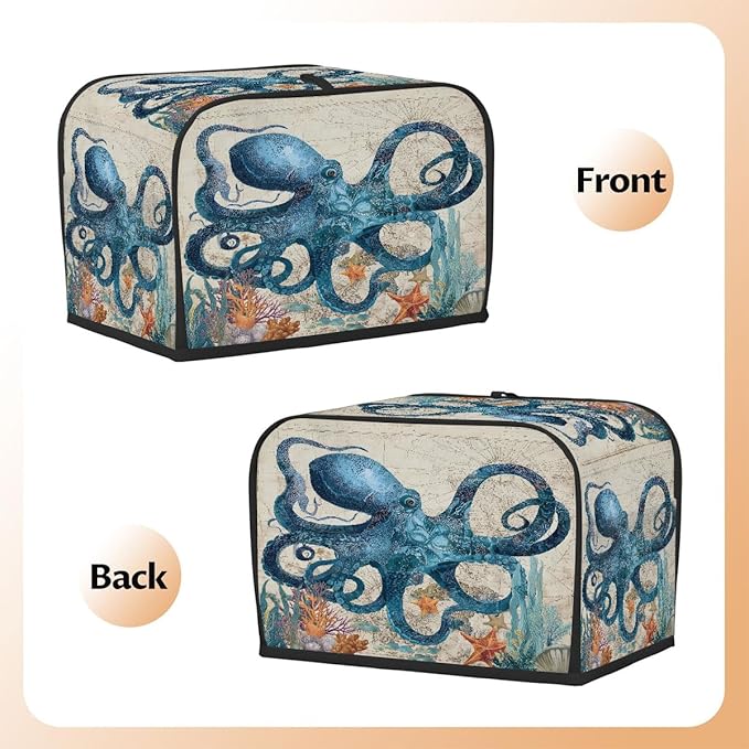 Retro Blue Octopus 2 Slice Toaster Cover Dust And Fingerprint Bread Maker Cover Bakeware Protector Washable Appliance Covers Kitchen Accessories For Home Kitchen Women Gift