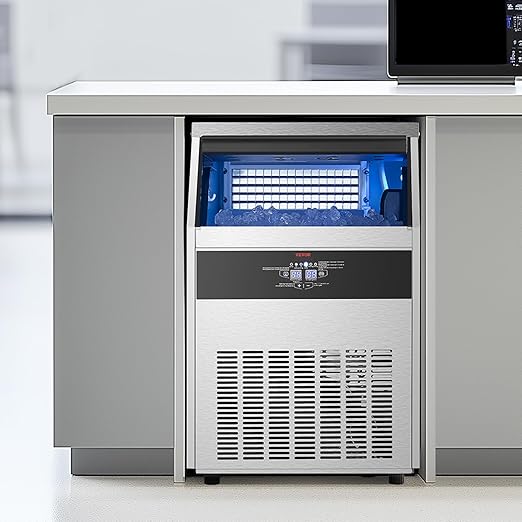 VEVOR Commercial Ice Maker Machine, 160lbs/24H Ice Maker Machine with 66lbs Storage Capacity, 80 Ice Cubes in 15 Minutes, LED Digital Display Freestanding Self-Cleaning for Bar Office Restaurant