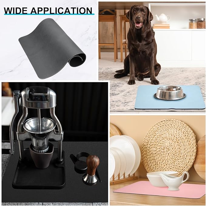uxcell Dish Drying Mat for Kitchen Counter, 24" x 20" Absorbent Coffee Mat Rubber Backed Hide Dirt for Kitchen Countertop Coffee Mat Heat Resistant Non-Slip, Dark Gray