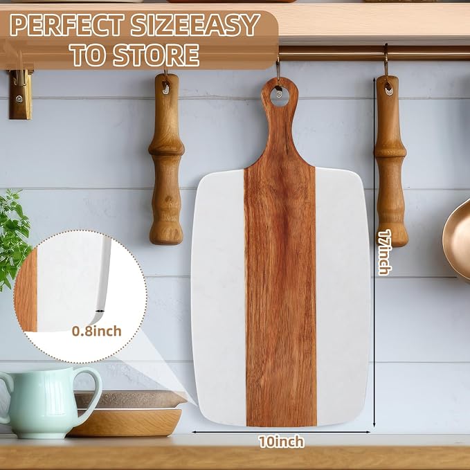 Zubebe 6 Pcs Marble and Wood Cutting Board Acacia Wooden Marble Serving Tray with Handle Charcuterie Chopping Board for Kitchen Wedding Bridal Shower Gift(17 Inches X 10 Inches)