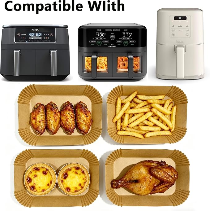 Air Fryer Liners for Bella 4Qt Slim Air Fryer,Rectangle Airfryer Liners,200Pcs Parchment Paper liners for Ninja Dual Air Fryer,Accessories for Ninja/bella