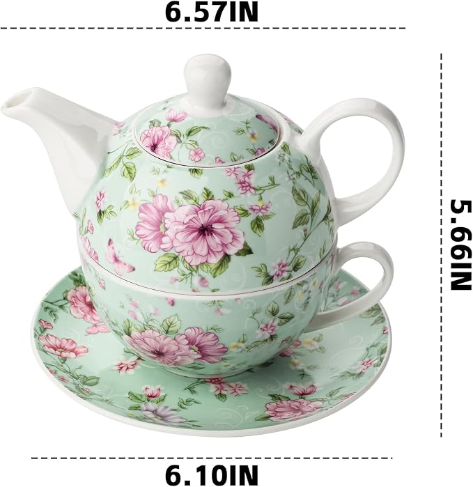Tea Cup Set Ceramic Including 1 Teapot with lid 1 Tea Cup with 1 Sauser (G1)