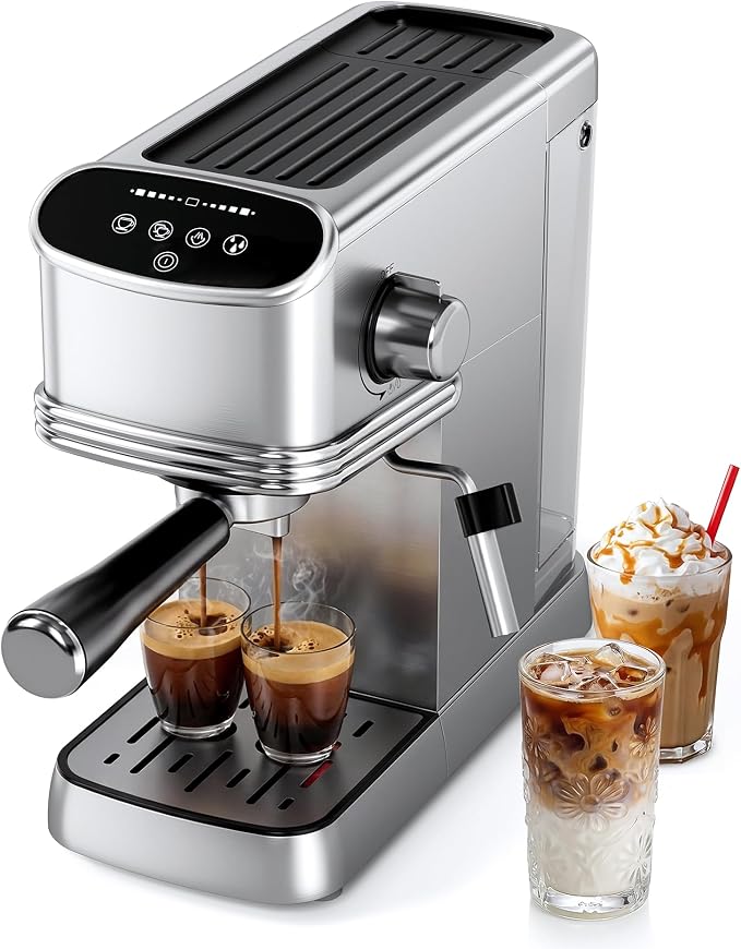 Electactic Compact Espresso Coffee Machine, Espresso Maker with Powerful Milk Frother for Cappuccino, Latte, Small Coffee Machine & Coffee Maker for Home, Apartments, Offices, Dorms, Silver