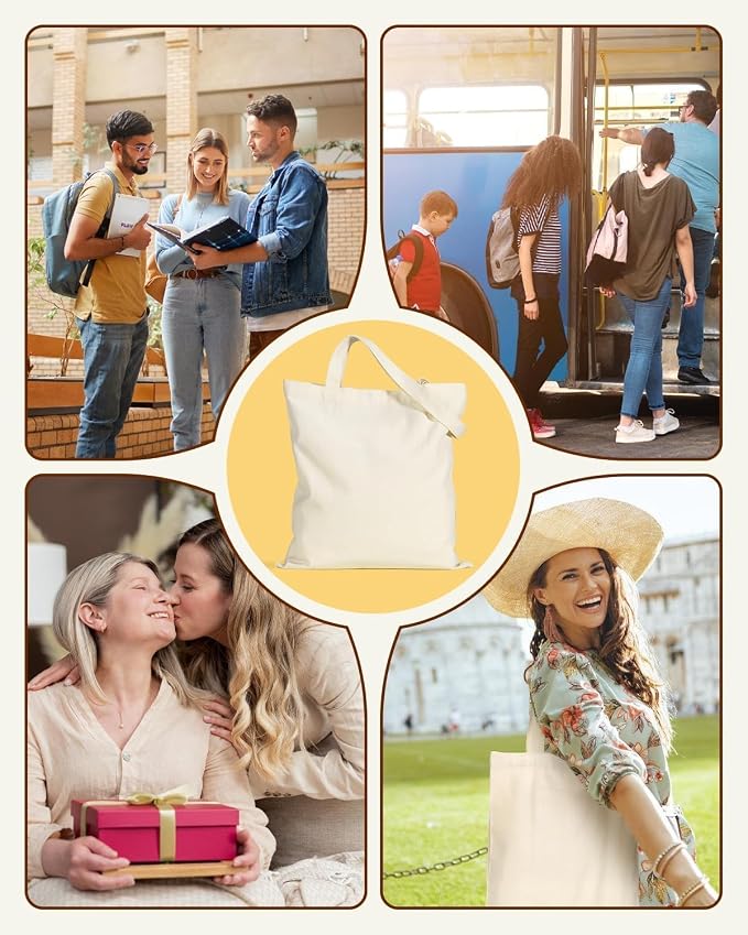 Lzerking Canvas Tote Bag Bulk with Pocket and Magnetic Snaps Buttons, 24 Pack 13x15 Inches Sublimation Tote Bags for DIY, Promotion, Advertising, Activity, Gift