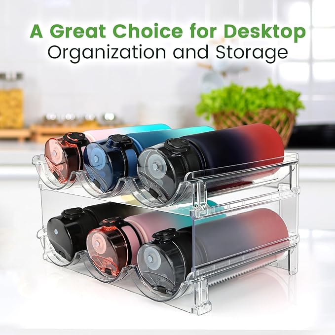 spospo Water Bottle Organizer for Cabinet, 4 Pack Water Bottle Organization and Storage Shelf, Plastic Water Bottle Holder Rack for Fridge, Kitchen, Desktop