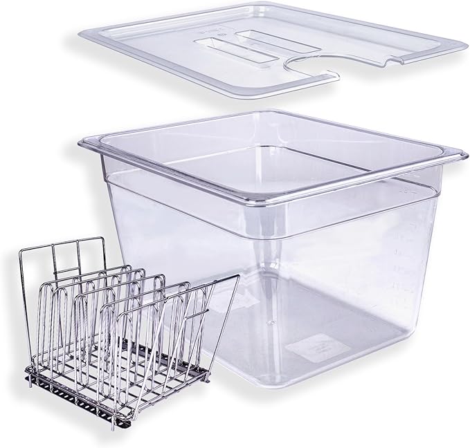 12 QT Large Sous Vide Container With Lid, Sous Vide Tub Kit Compatible with Wancle Anova, Joule, Instant Pot Sous Vide Cookers for Home Chefs Professional Use (12 qt with rack)