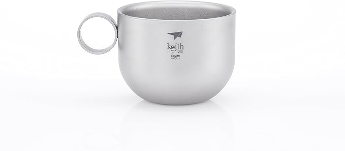 Keith Titanium Ti3601 Double-Wall Coffee Cup with Saucer and Spoon