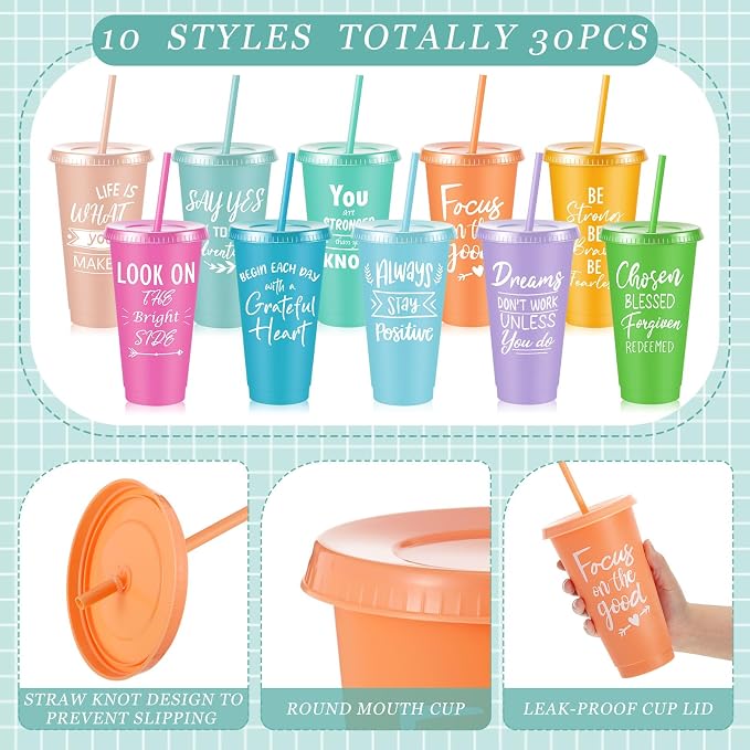 Uiifan 30 Pcs Inspirational Cups Bulk Appreciation Gifts for Employee Coworker Staff Team Thank You Gifts, Office Prizes for Adults Work Party Favors, Associates, Giveaways (Pastel Color)