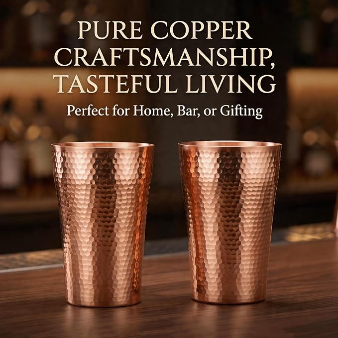 YJX 9.5oz Pure Copper Cup for Drinking, Hammered Copper Tumbler, 100% Solid Copper Drinking Cup for Water, Whiskey, Cocktails, Vintage Bar Ware, Handcrafted Teacup Gift