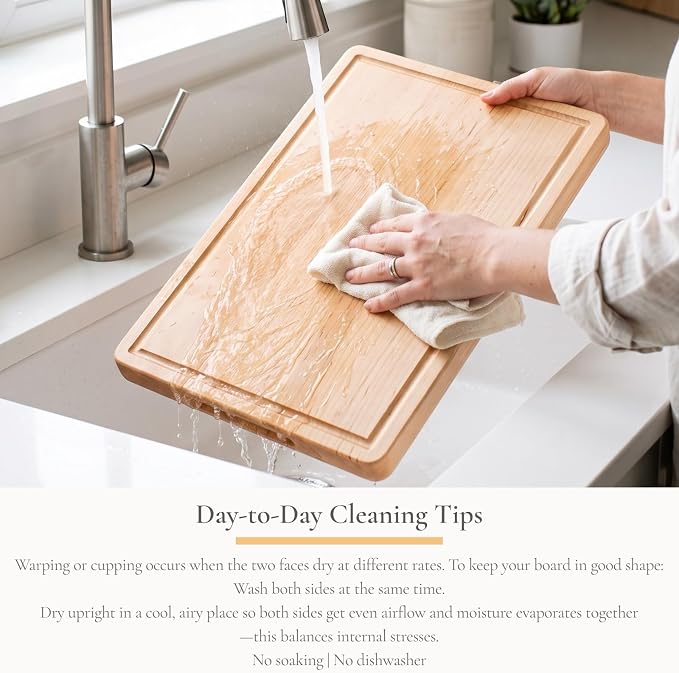 Vandroop Hard Maple Cutting Board for Kitchen - 16"x10"x1.06" Reversible Wood Chopping Board with Juice Groove, Edge Grain Butcher Block