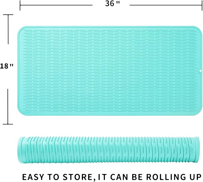 MicoYang Silicone Dish Drying Mat for Multiple Usage,Easy clean,Eco-friendly,Heat-resistant Silicone Mat for Kitchen Counter or Sink,Refrigerator or Drawer Liner Mint 5XL 36inches x 18inches