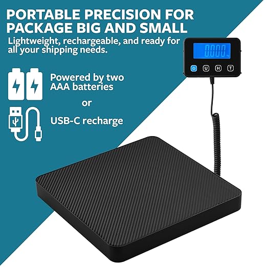 Smart Weigh Digital Postal Shipping Scale, 220 lb Capacity, 0.1 oz Readability, Hold & Tare Function, Includes Batteries & USB-C, Large LCD Display
