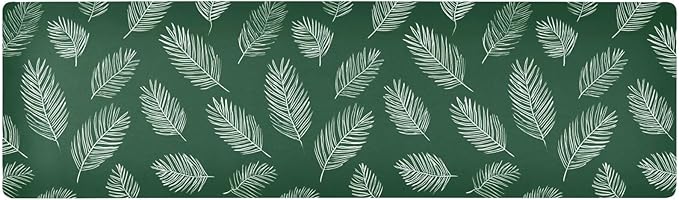 2-in-1 Table Runner Trivet for Hot Dishes Heat Resistant Hot Plate Mat Pad 39x12 Inch Waterproof Table Protector Trivets for Countertop Decorative Green Simple Palm Leaf