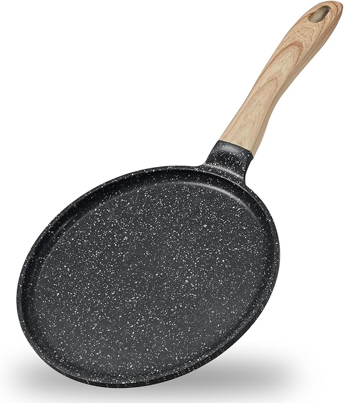 JEETEE Crepe Pan Nonstick, 9.5 Inch Comales Para Tortillas Griddle Pan for Stove Top, Granite Coating Flat Pancake Pan Dosa Tawa, PFOA FREE and Induction Compatible (Grey)