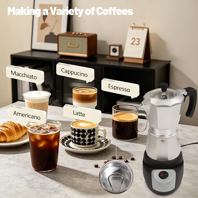 Electric Aluminum Moka Pot 3-6 Cup 150-300ml Stovetop Espresso Maker Portable Electric Expresso Pot Mocha Pot Percolator Italian Coffee Makers Greca Machine Cafe Classic for Home Camping