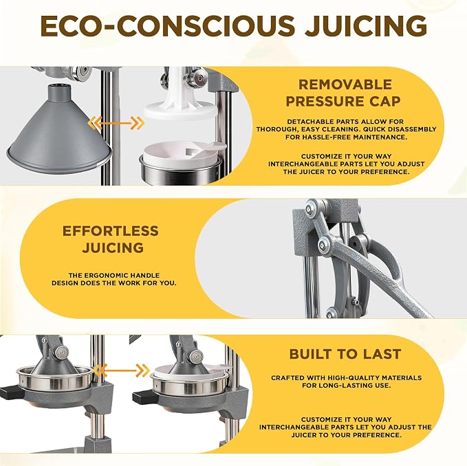 Cast Iron Juicer,Manual Juicer Hand Press,Orange Lemon Squeezer,Heavy Duty Manual Juicer,Professional Citrus Juicer Fruit Juice -Stainless Steel,Easy to Clean Grey