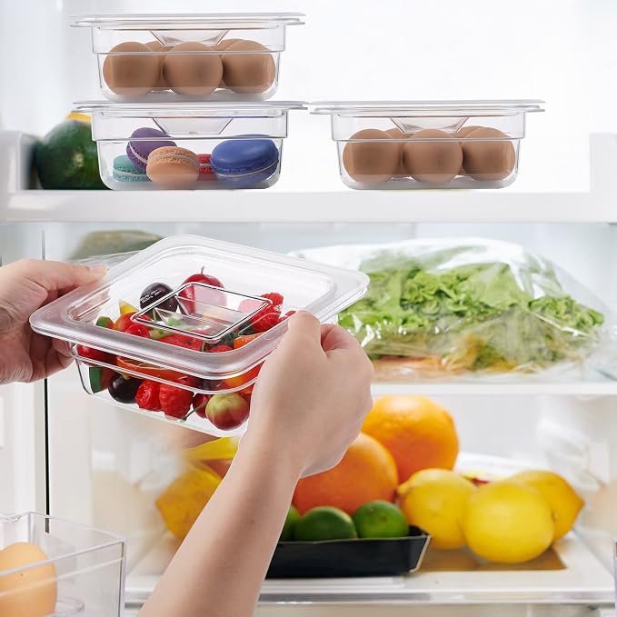 Sieral 1/6 Size Clear Food Prep Containers with Lids - Durable Polycarbonate Salad Bar Food Storage Pans for Commercial Kitchen, Restaurant, and Buffet Use