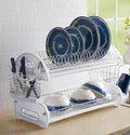 Montgomery Ward Retro 2-Tier Dish Rack, Space-Saving Design, Durable Plastic and Chrome-Plated Wire, Easy Assembly (White)