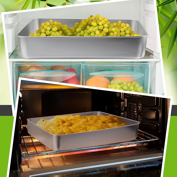Tioncy 3 Set Stainless Steel Cake Pan with Lid 13/11/9 Inch Rectangle Sheet Baking Pan with Covers Bakeware with Lids for Cakes Breads Casseroles Fish Vegetables and More