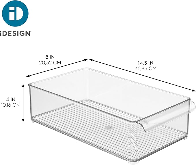 iDesign Large Stackable Fridge or Freezer Bin with Front Handle - Set of 6 - Clear - Made in USA