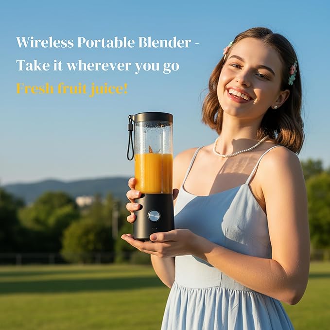 Portable Blender for Smoothies & Shakes - 16oz Cordless Mini Blender, USB-C Rechargeable & Self-Cleaning, and Stainless Steel Blade - Black (2)