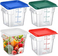 Maxcheck 4 Pcs 4qt Food Storage Container with Lids Bulk Clear Plastic Commercial Food Storage Bins with Scale Handle Space Saving Restaurant Tubs for Kitchen Prep Proof Dough(Multicolor)