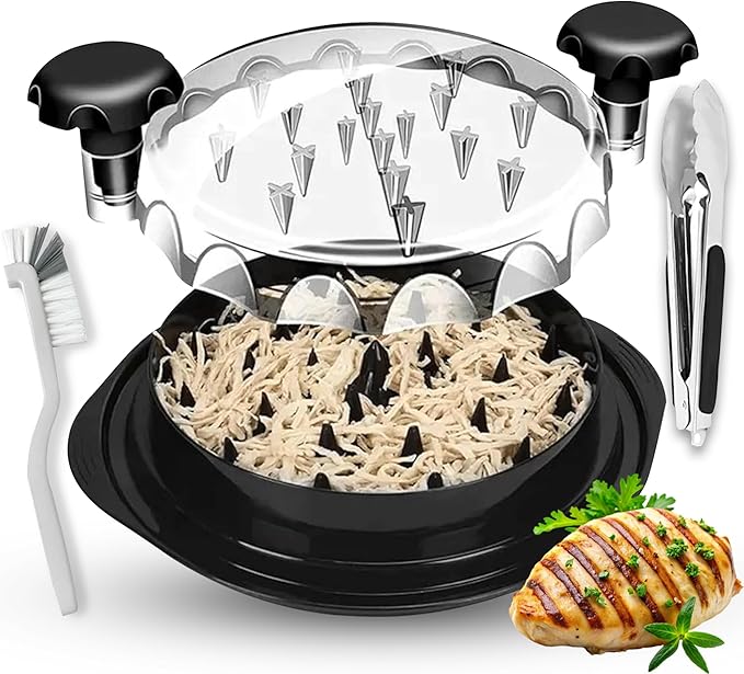 Smoke and Sizzle Professional Chicken Shredder - Large Chicken Breast Shredder Tool with Cleaning Brush & Tongs, Strong Anti-Slip Base, Ergonomic Handles, BPA Free, Dishwasher Safe
