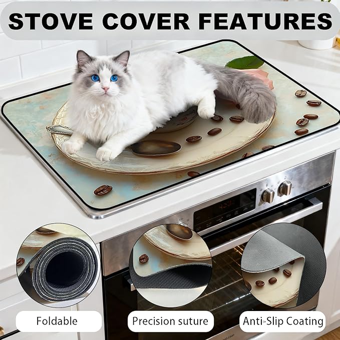 Stove Top Cover for Electric Stove, Vintage Farmhouse Style Glass Cooktop Protector, Multi-functional Kitchen Counter & Washer Top Cover