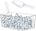 Havawish 1 Set Ice Bin and Flexible Scoop Set Plastic Freezer Ice Bin with Pull out Handle Storage Bucket Clear for Container with Bucket Scoop (10.83 x 7 x 4.33 in,Grey)