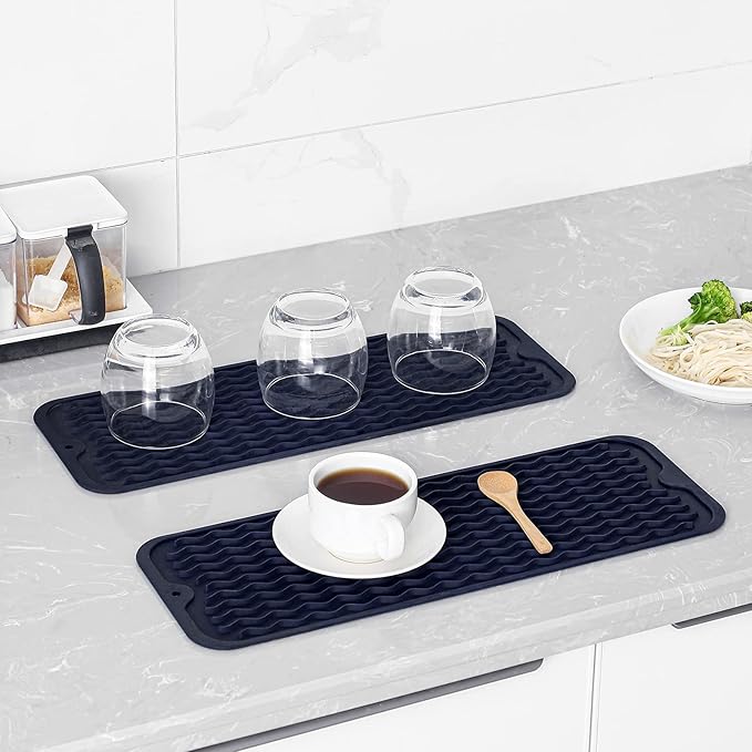MicoYang Silicone Dish Drying Mat for Multiple Usage,Easy clean,Eco-friendly,Heat-resistant Silicone Mat for Kitchen Counter,Sink,Bar,Bottle,or Cup Navy Blue M 17 inches x 6 inches