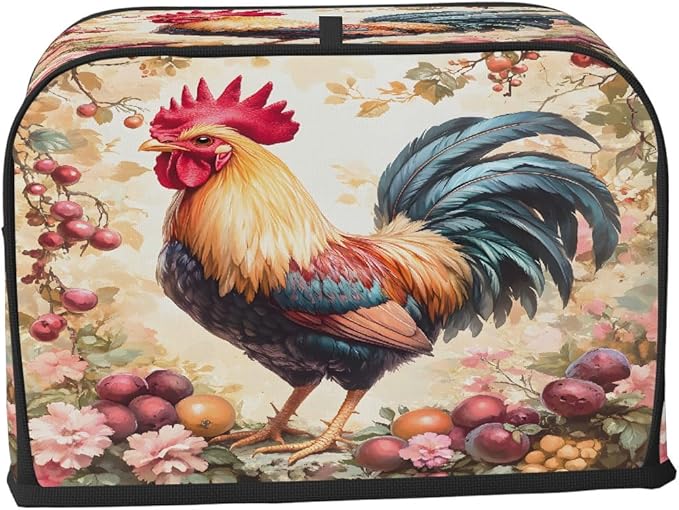 Rooster Flower Animal Toaster Cover 4 Slice Dust and Fingerprint Protection Toaster Bread Maker Covers Washable Kitchen Small Appliance Covers for Kitchen Accessories Decor Bakeware Women Gift