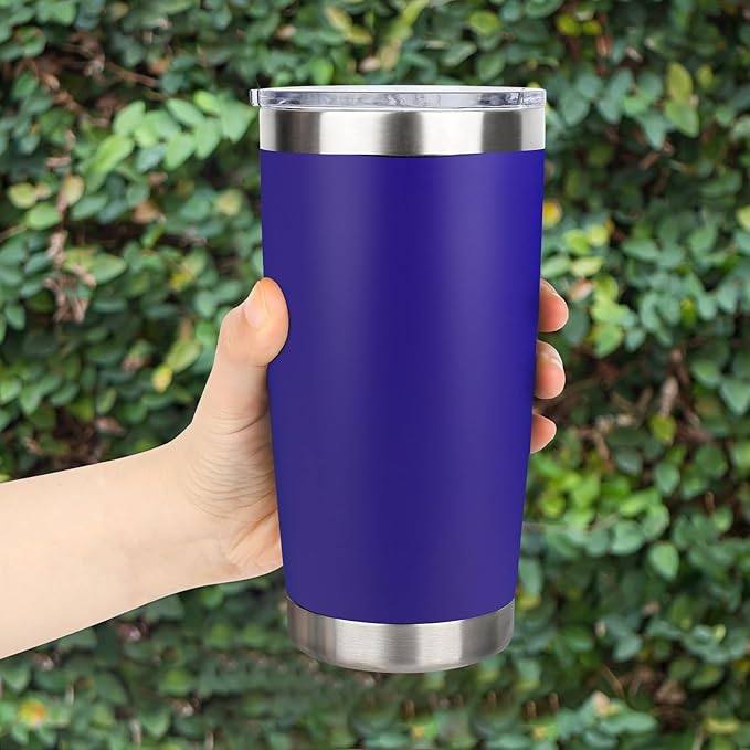 20oz Stainless Steel Tumbler Bulk with Lid, Travel Mug - Double Wall Vacuum Powder Coated Cup - Dark Blue, 6 Pack